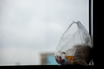 Abstract light of breakfast thai style, Rice porridge in plastic