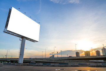 large blank billboard with city view and background