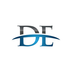 DE initial company swoosh logo blue