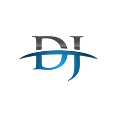 DJ initial company swoosh logo blue