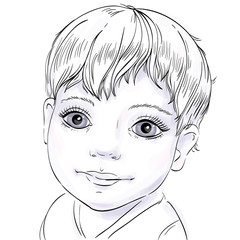 portrait of a happy baby, sketch on a white background, vector illustration