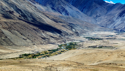 Fototapeta na wymiar Tangsey village, landscape of Leh, Ladakh, Jammu and Kashmir, India