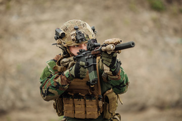 portrait of the special forces ranger on battlefield