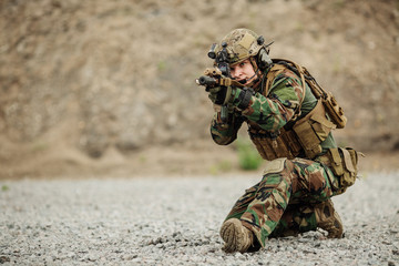 Fototapeta premium portrait of the special forces ranger on battlefield