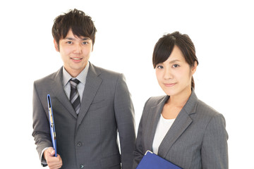 笑顔のビジネスマンとOL
