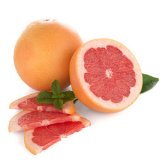 Ripe cut red grapefruit isolated on white background