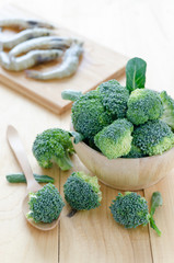 Ingredient of broccoli and shrimp