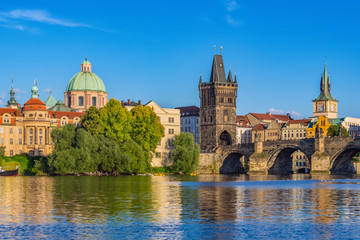 Fototapeta premium Prague city skyline and Charles Bridge - Prague - Czech Republic
