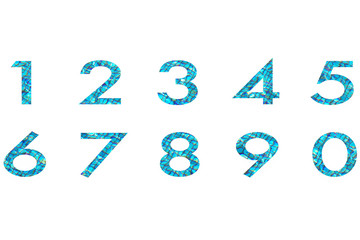 Set of water texture design number 1 to 0 isolated on white background