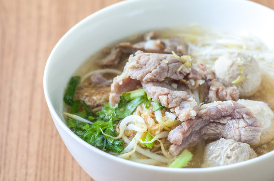 Asian Food Beef And Meat Ball Noodle Soup