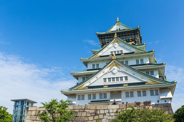 Osaka Castle in Japan with clear blue sky