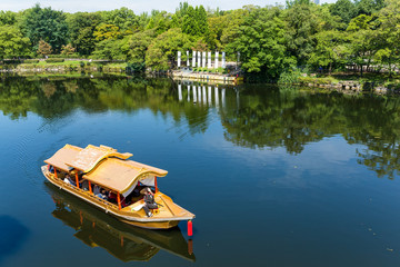 Tourism boat on the river in Osaka