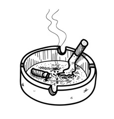 Ashtray Doodle, a hand drawn vector doodle illustration of an ashtray with cigarettes inside, the smoke from the cigar are editable/removable.
