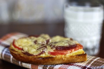 breakfast sandwich with hot milk