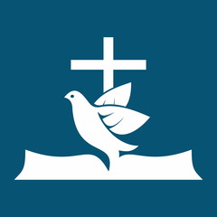 Church logo. Dove on the pages of a Bible