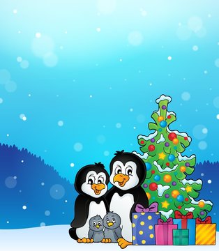 Penguin family Christmas theme 3