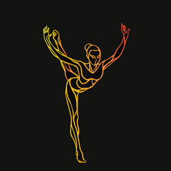 Silhouette of gymnastic girl. Art gymnastics dancing woman