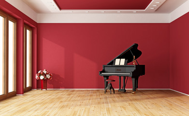 Red room with grand piano © archideaphoto