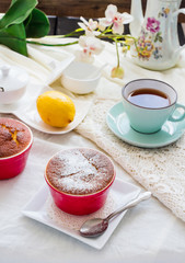 lemon pudding red saucers, tea, english dessert