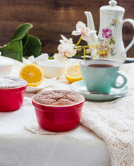 lemon pudding red saucers, tea, english dessert