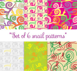 Fototapeta na wymiar Set of six snail patterns. Pattern in the disco style