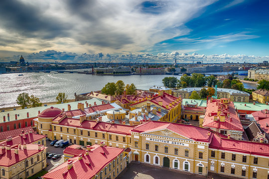 Mint Peter and Paul fortress top view Neva river © SergeyS