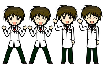シンプルキャラクター　会話・表情イラスト集　医師Ｂ 男性　ガッツポーズ1