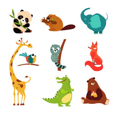 Cute Wild Animal Set of Vector Illustration
