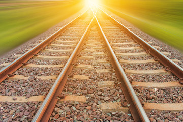 Naklejka premium railroad for transportation with motion blur, transport railway