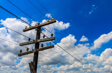 railway cable under blue sky and sunshine