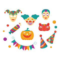 Carnival Flat Icons and Clements Vector Illustration Set