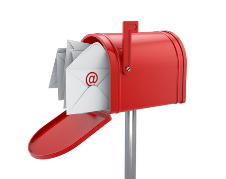 Red mailbox with letters