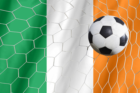 Soccer ball and national flag of Ireland
