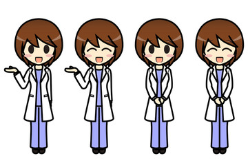 シンプルキャラクター　会話・表情イラスト集　医師Ｂ 女性　案内