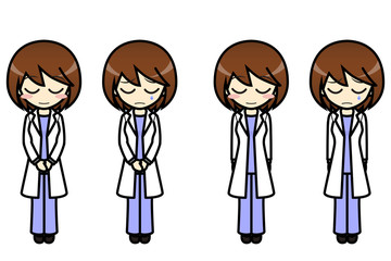 シンプルキャラクター　会話・表情イラスト集　医師Ｂ 女性　謝罪