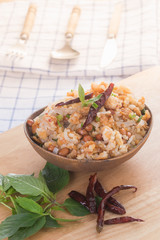 Spicy Thai food,Spicy Salad of Curried Rice Croquettes,Yam Naem Khao Thot