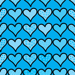 Seamless vector background with decorative hearts and polka dots