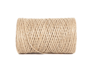 Skein of jute twine on white background