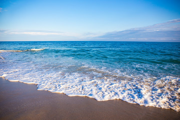 beach background with sand, sea and sky