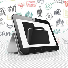 Business concept: Tablet Computer with Folder on display