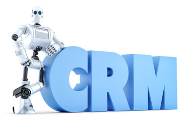 Obraz na płótnie Canvas Robot with CRM sign. Business Technology concept. Isolated. Contains clipping path
