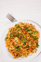 spaghetti with mushroom and minced meat
