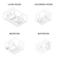 Interior isometric vector rooms.