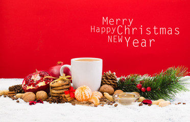 Christmas holiday background with coffee cup - 93102941