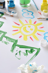 watercolors and brushes