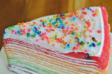 crape cake topping candy on dish