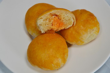 Chinese cake filling sweet bean and salted egg on dish