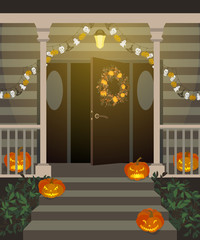 Halloween decorated front door. - 93105118