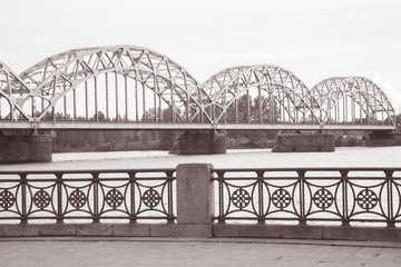 Railway Bridge and Banks of River Daugava, Riga