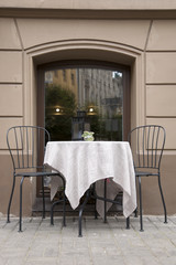 Cafe Table and Chair in Antonijas Iela Street, Riga